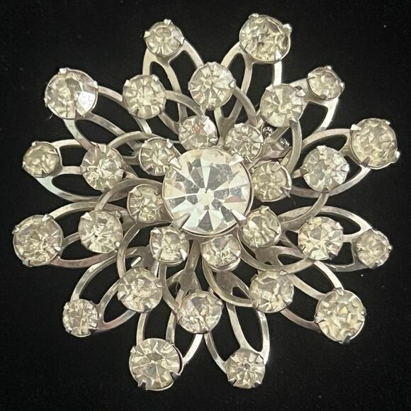 Vintage, Estate - 1950s Silver Tone Rhinestone Atomic Sunburst Brooch, unsigned - Picture 1 of 6